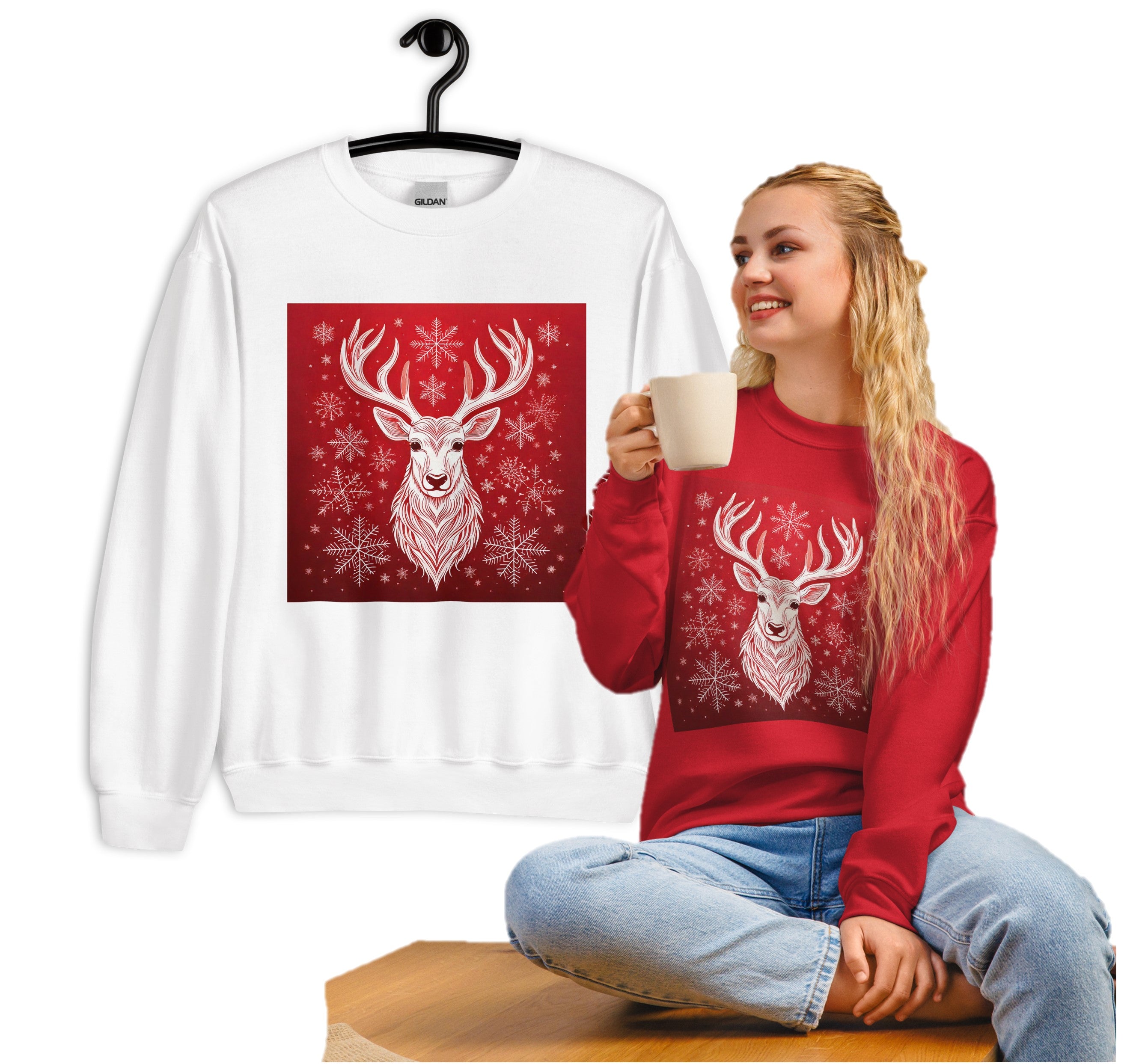unisex-christmas-sweatshirt-couples-christmas-sweater-red-white-wickedy 2